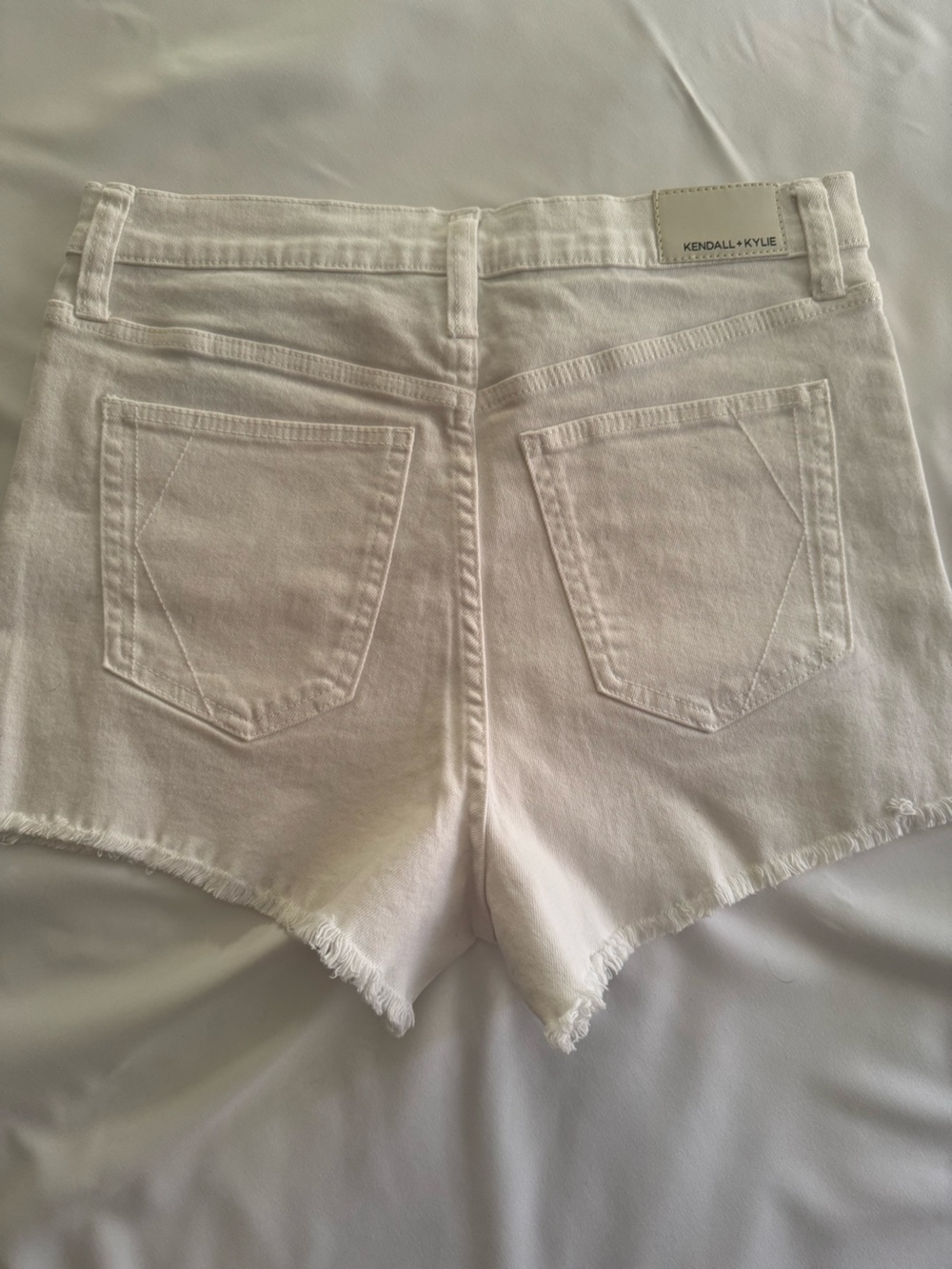 Kendall & Kylie Cream White Frayed Denim Shorts